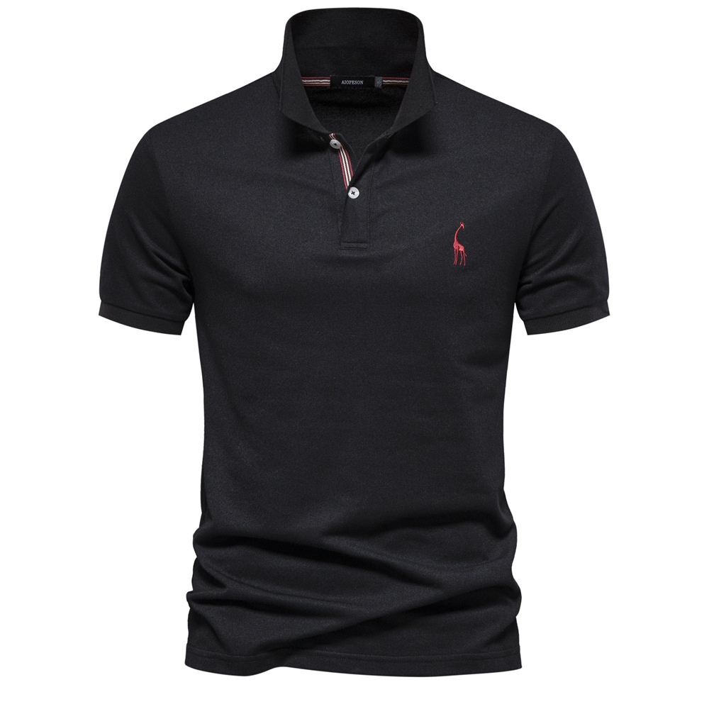 Breathable Short-Sleeve Men's Polo Shirt with Deer Embroidery