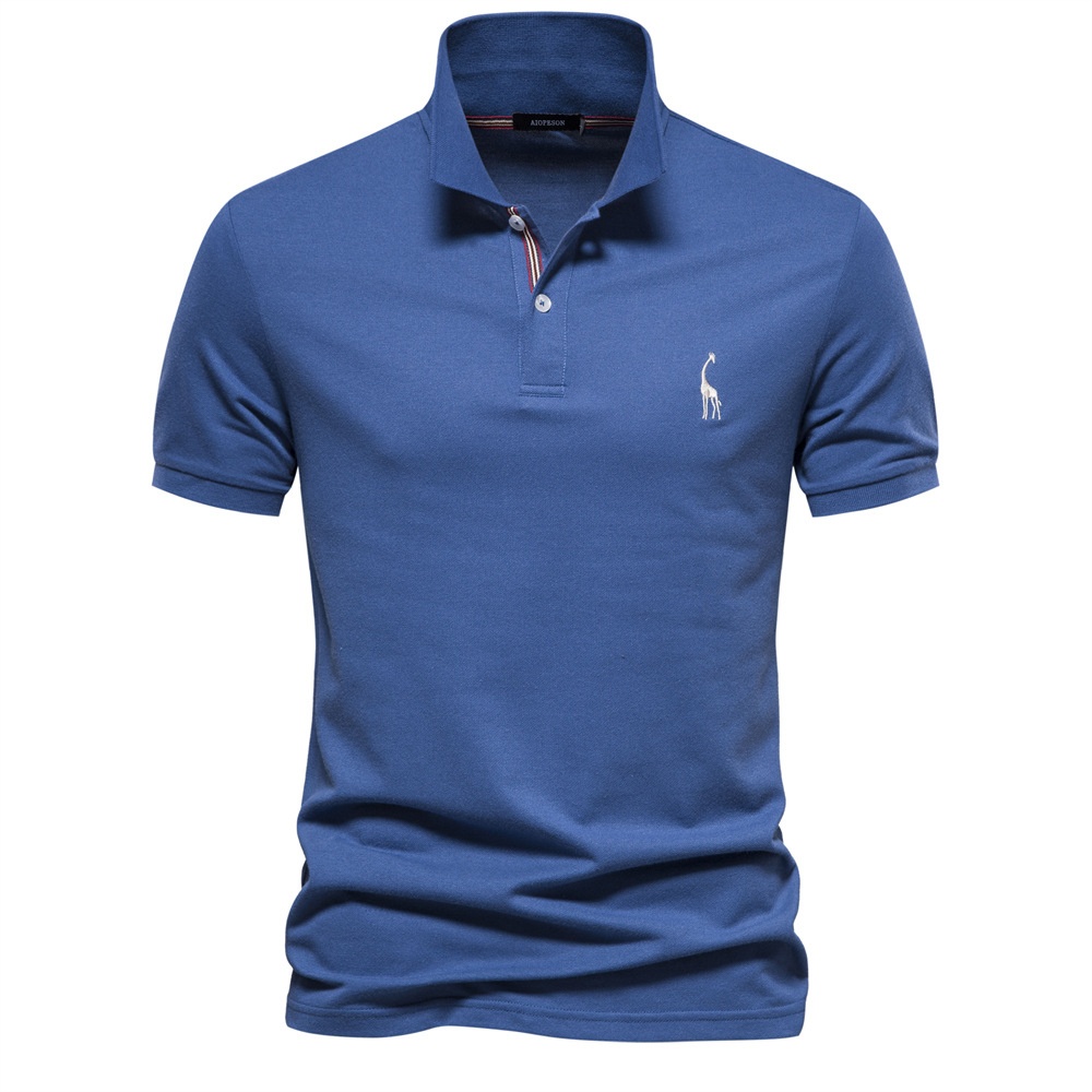 Breathable Short-Sleeve Men's Polo Shirt with Deer Embroidery