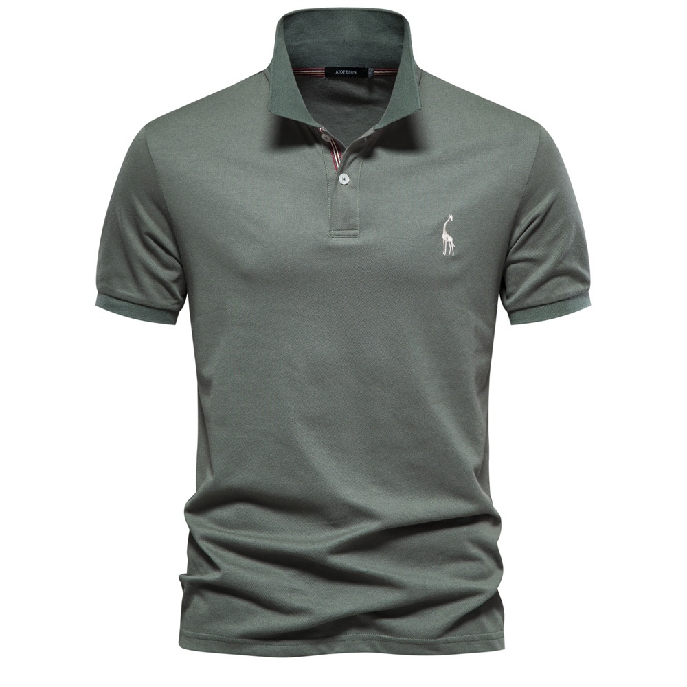 Breathable Short-Sleeve Men's Polo Shirt with Deer Embroidery