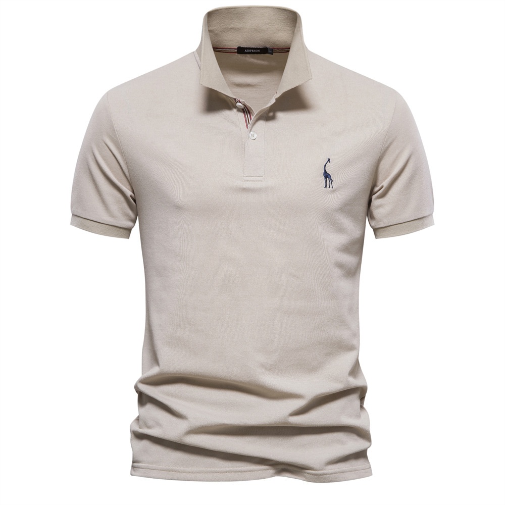 Breathable Short-Sleeve Men's Polo Shirt with Deer Embroidery