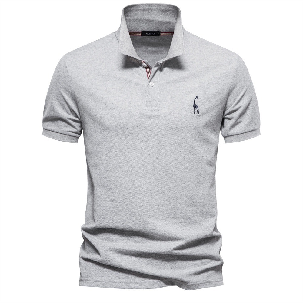Breathable Short-Sleeve Men's Polo Shirt with Deer Embroidery