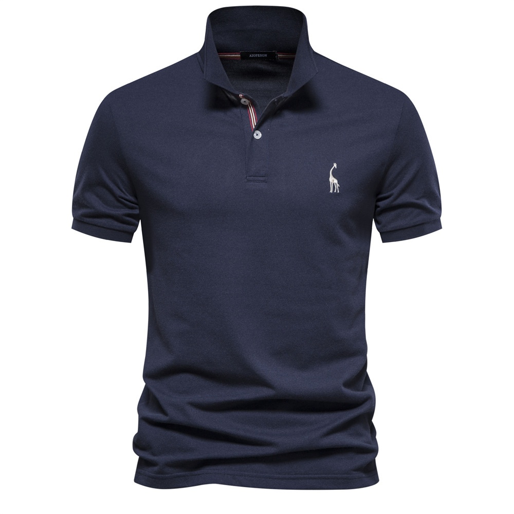 Breathable Short-Sleeve Men's Polo Shirt with Deer Embroidery