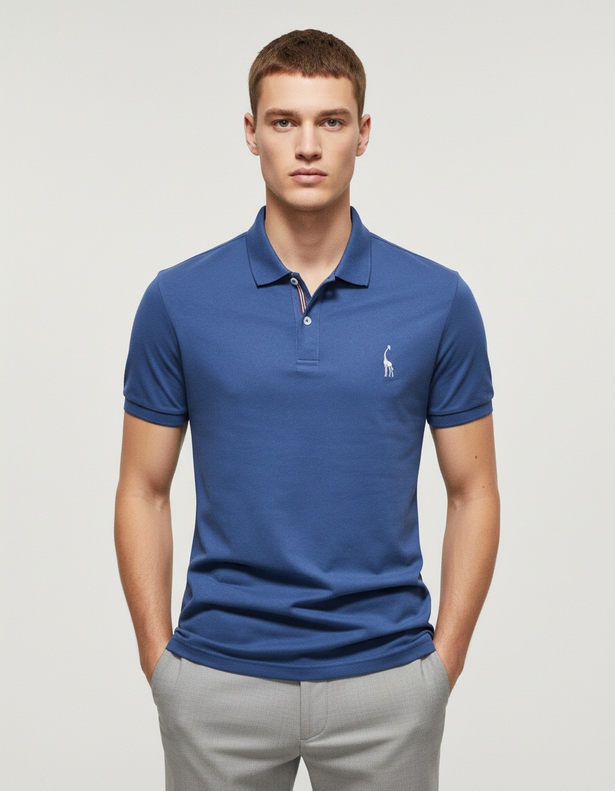 Breathable Short-Sleeve Men's Polo Shirt with Deer Embroidery