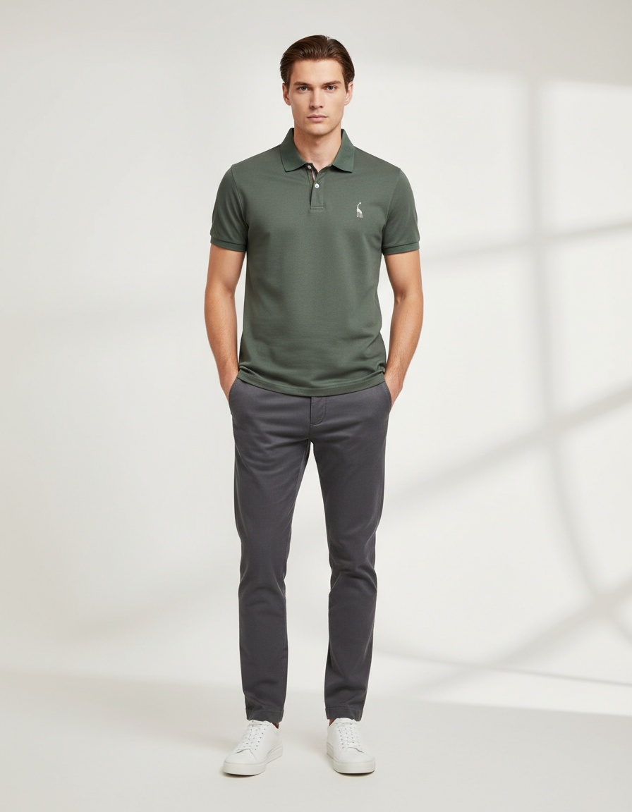 Breathable Short-Sleeve Men's Polo Shirt with Deer Embroidery
