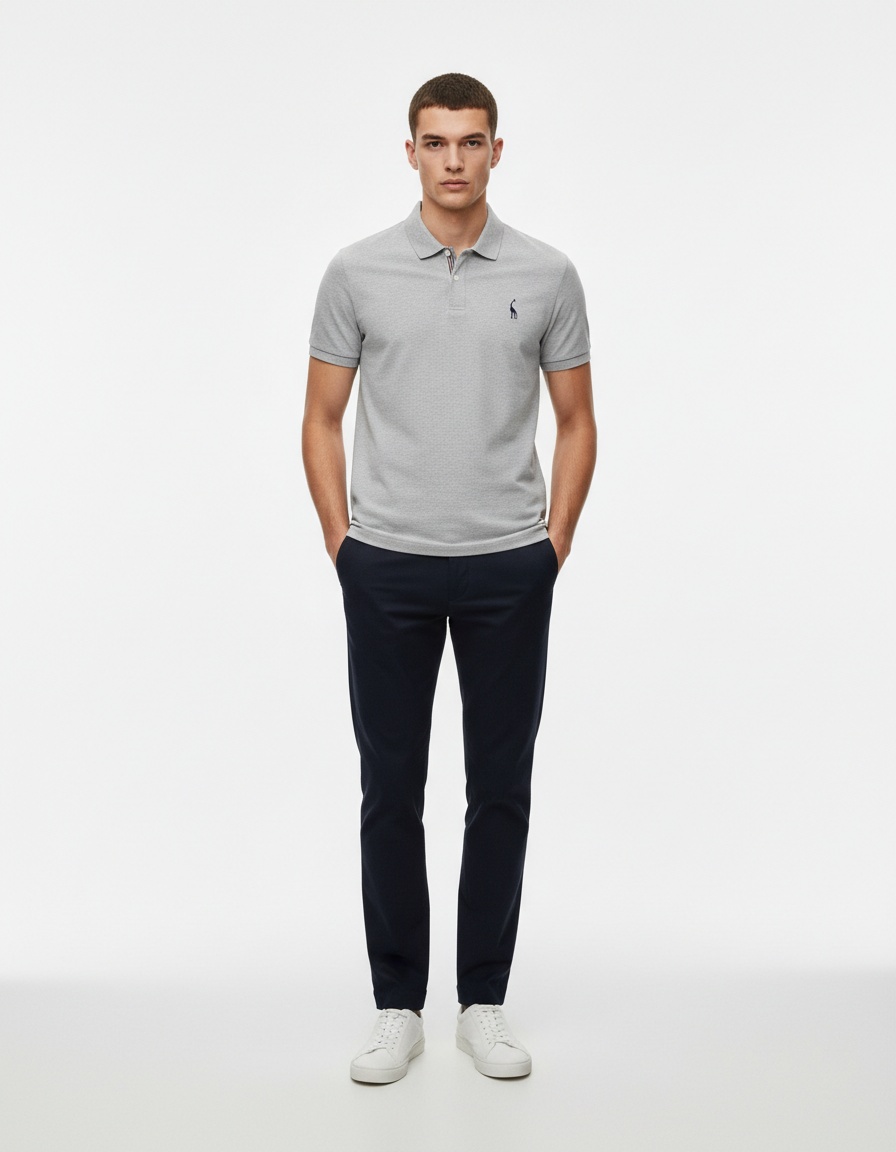 Breathable Short-Sleeve Men's Polo Shirt with Deer Embroidery