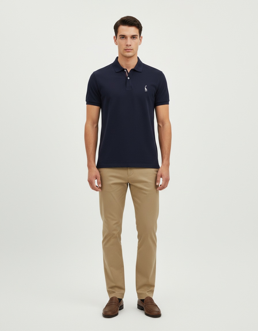 Breathable Short-Sleeve Men's Polo Shirt with Deer Embroidery