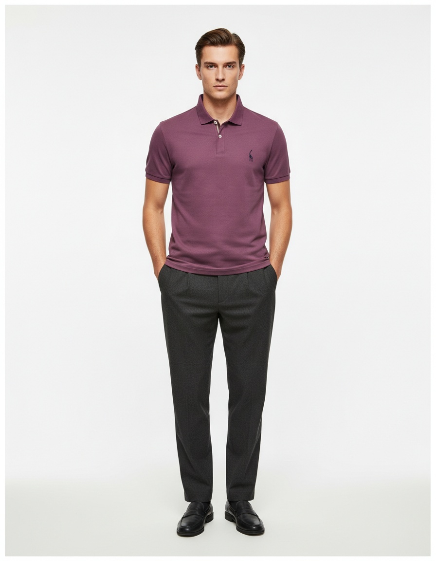 Breathable Short-Sleeve Men's Polo Shirt with Deer Embroidery