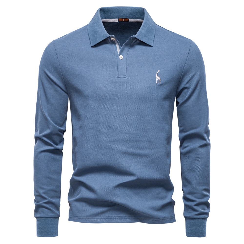 Solid Color Lapel Casual Men's Polo Shirt for Autumn