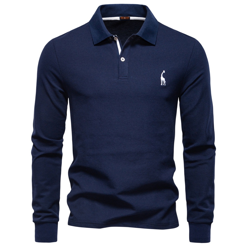 Solid Color Lapel Casual Men's Polo Shirt for Autumn
