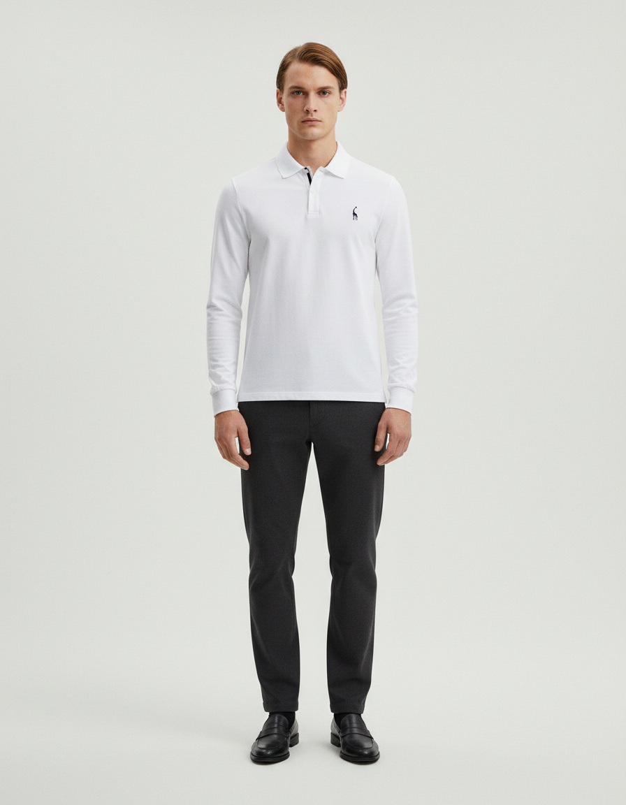 Solid Color Lapel Casual Men's Polo Shirt for Autumn