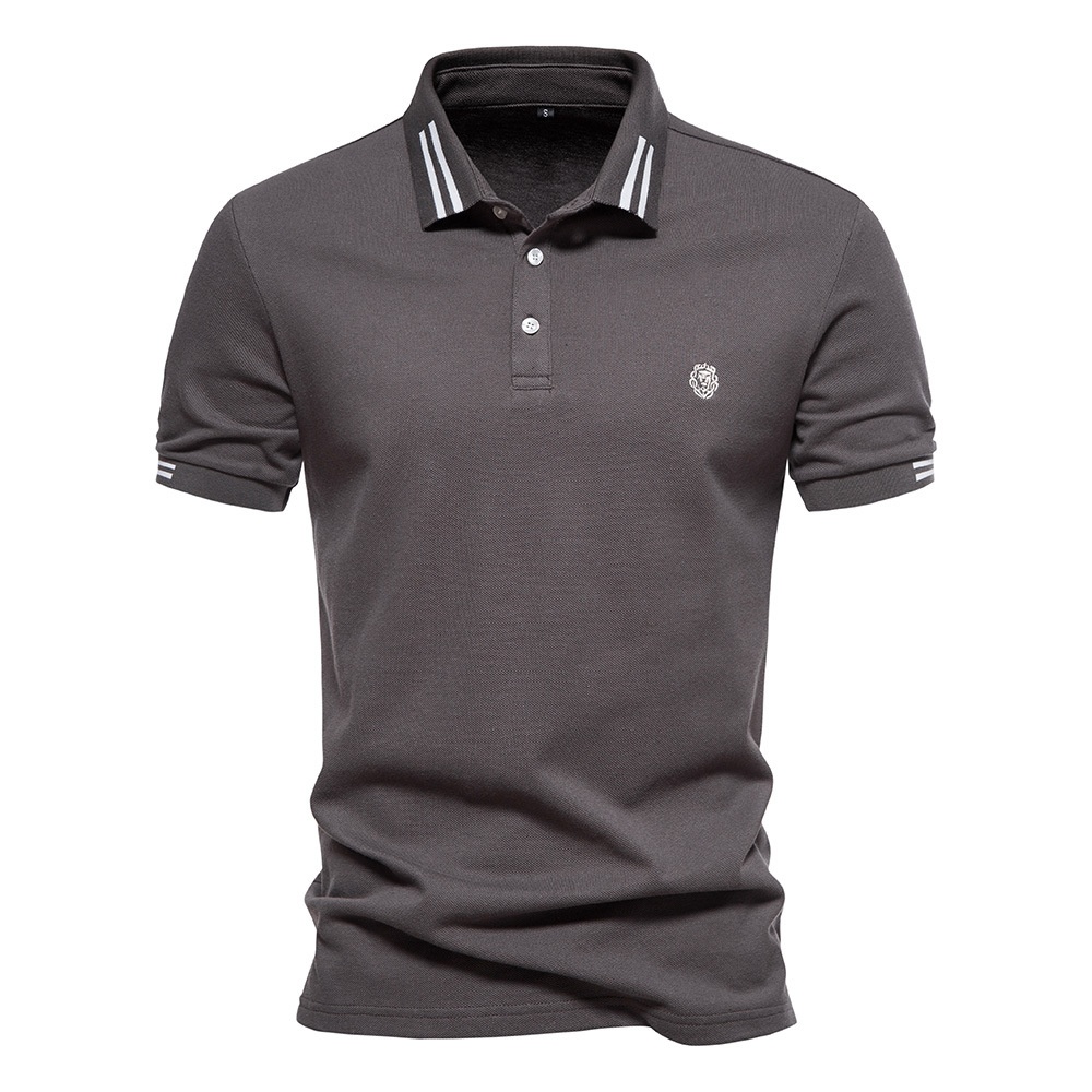 Striped Lapel Short-Sleeve Men's Polo Shirt with Embroidery for Summer Casual Wear