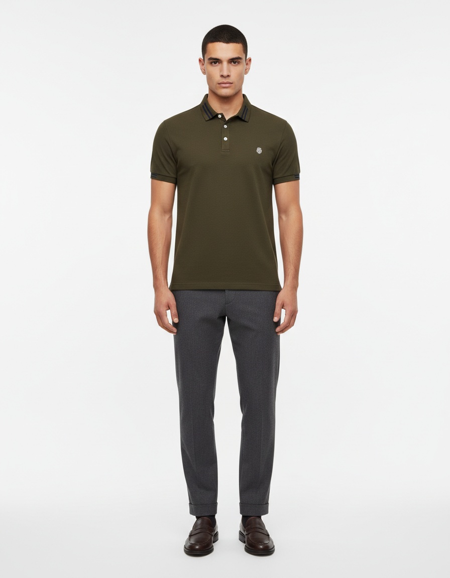 Striped Lapel Short-Sleeve Men's Polo Shirt with Embroidery for Summer Casual Wear