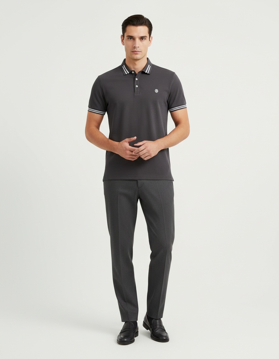 Striped Lapel Short-Sleeve Men's Polo Shirt with Embroidery for Summer Casual Wear