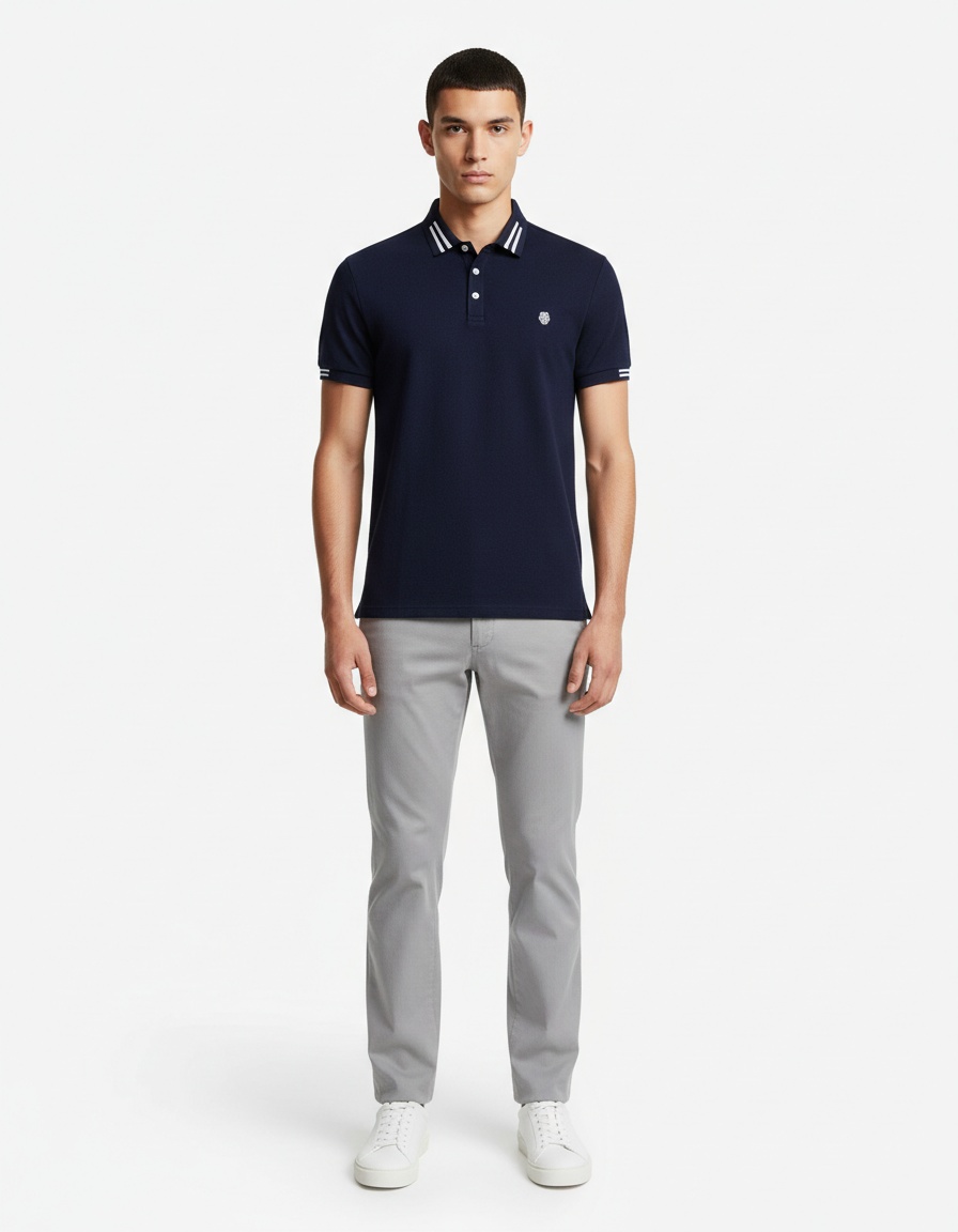 Striped Lapel Short-Sleeve Men's Polo Shirt with Embroidery for Summer Casual Wear