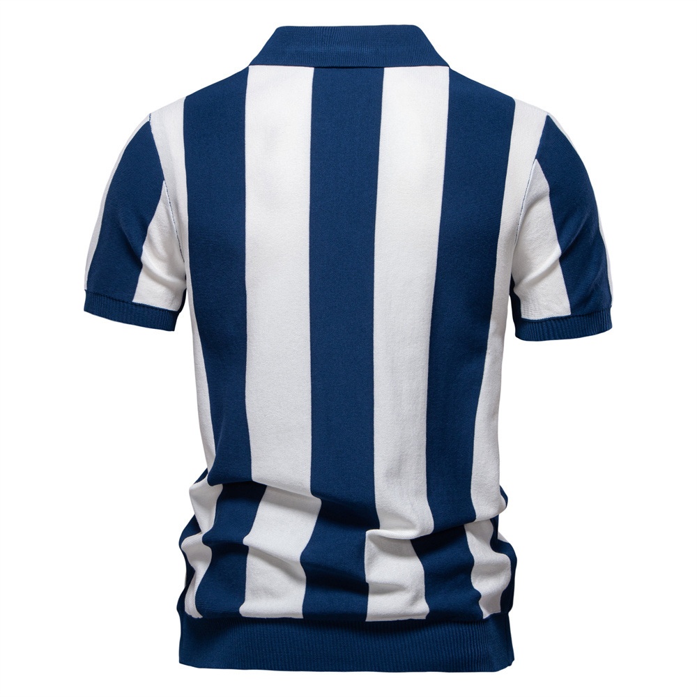 Striped Breathable Knitted Short-Sleeve Men's Polo Shirt for Summer Casual Wear