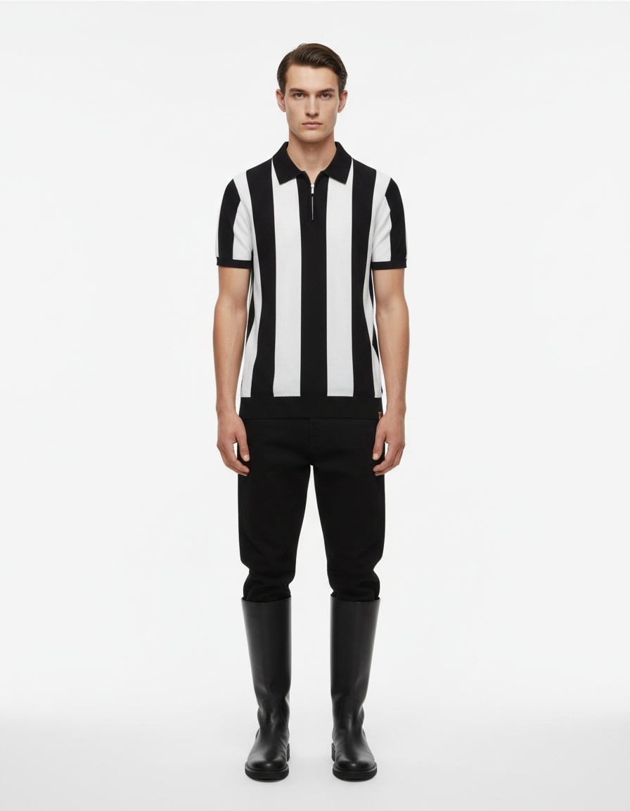 Striped Breathable Knitted Short-Sleeve Men's Polo Shirt for Summer Casual Wear