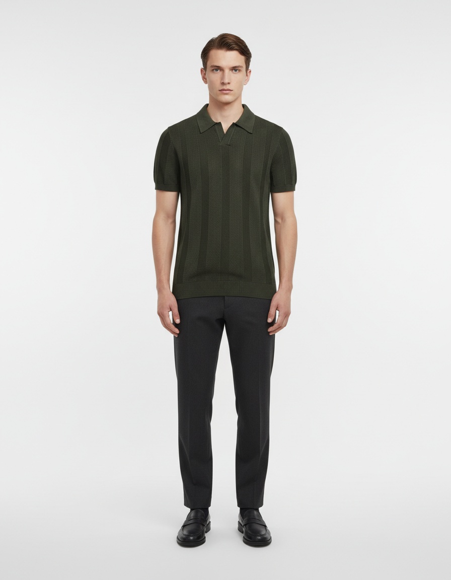 Polo d'été rayé ajouré pour homme, manches courtes respirantes