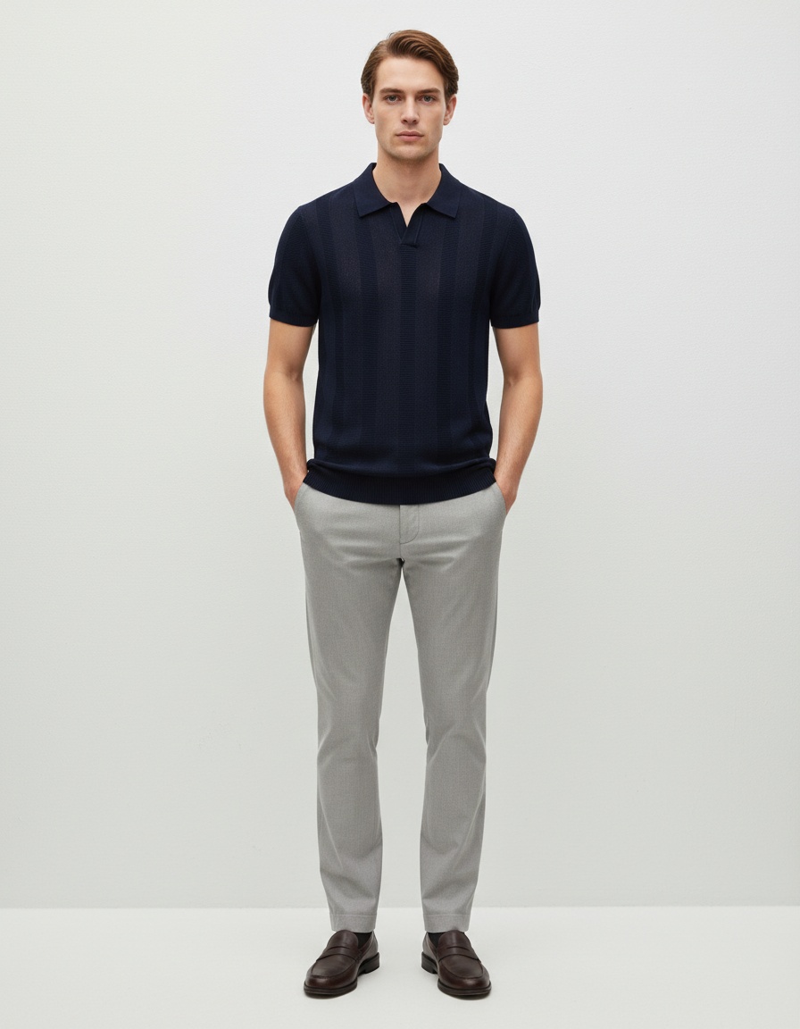 Polo d'été rayé ajouré pour homme, manches courtes respirantes