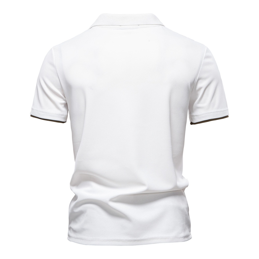 Short-Sleeve Patchwork V-Neck Men's Polo Shirt with Deer Embroidery for Summer