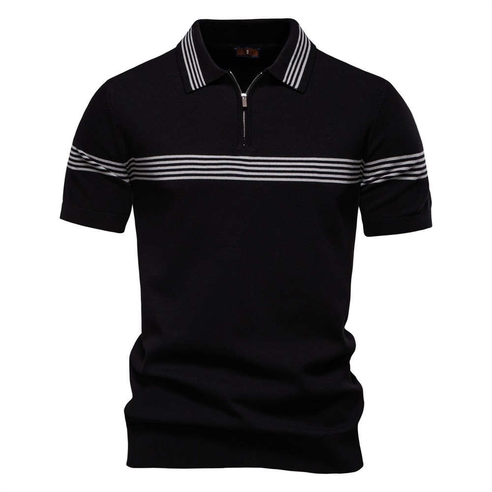 Striped Business Casual Men's Polo Shirt with Breathable Short Sleeves