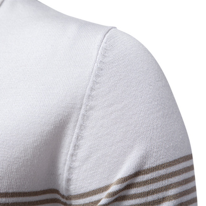 Striped Business Casual Men's Polo Shirt with Breathable Short Sleeves