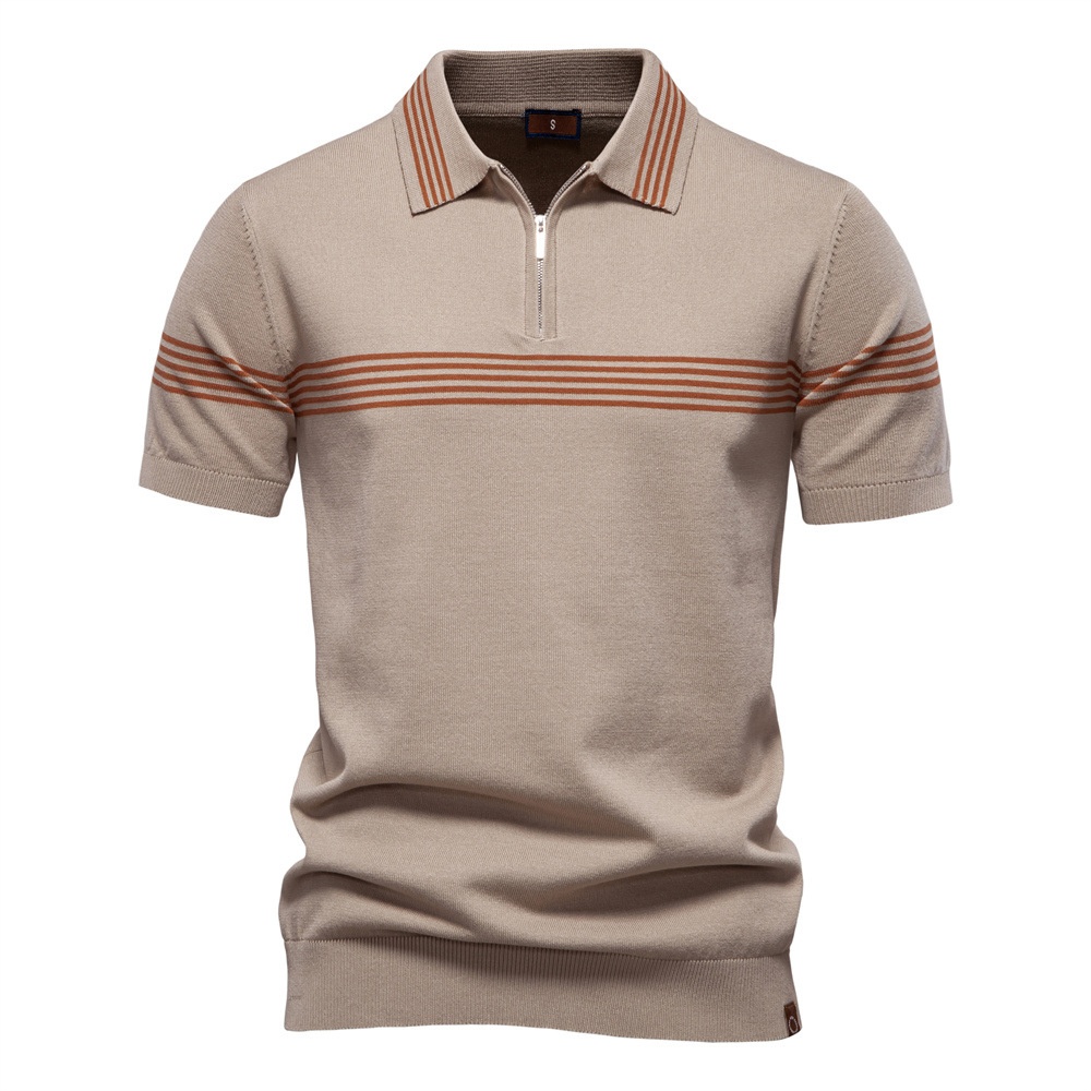 Striped Business Casual Men's Polo Shirt with Breathable Short Sleeves