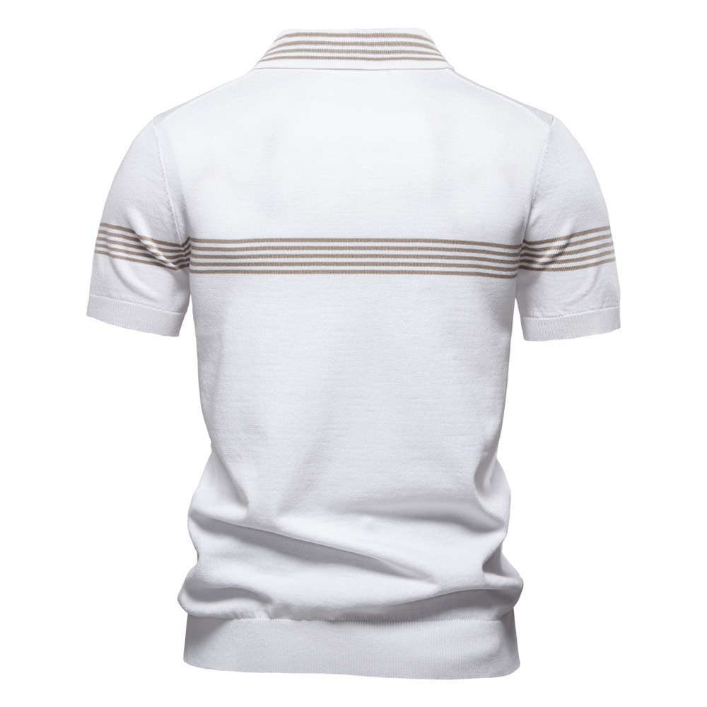 Striped Business Casual Men's Polo Shirt with Breathable Short Sleeves