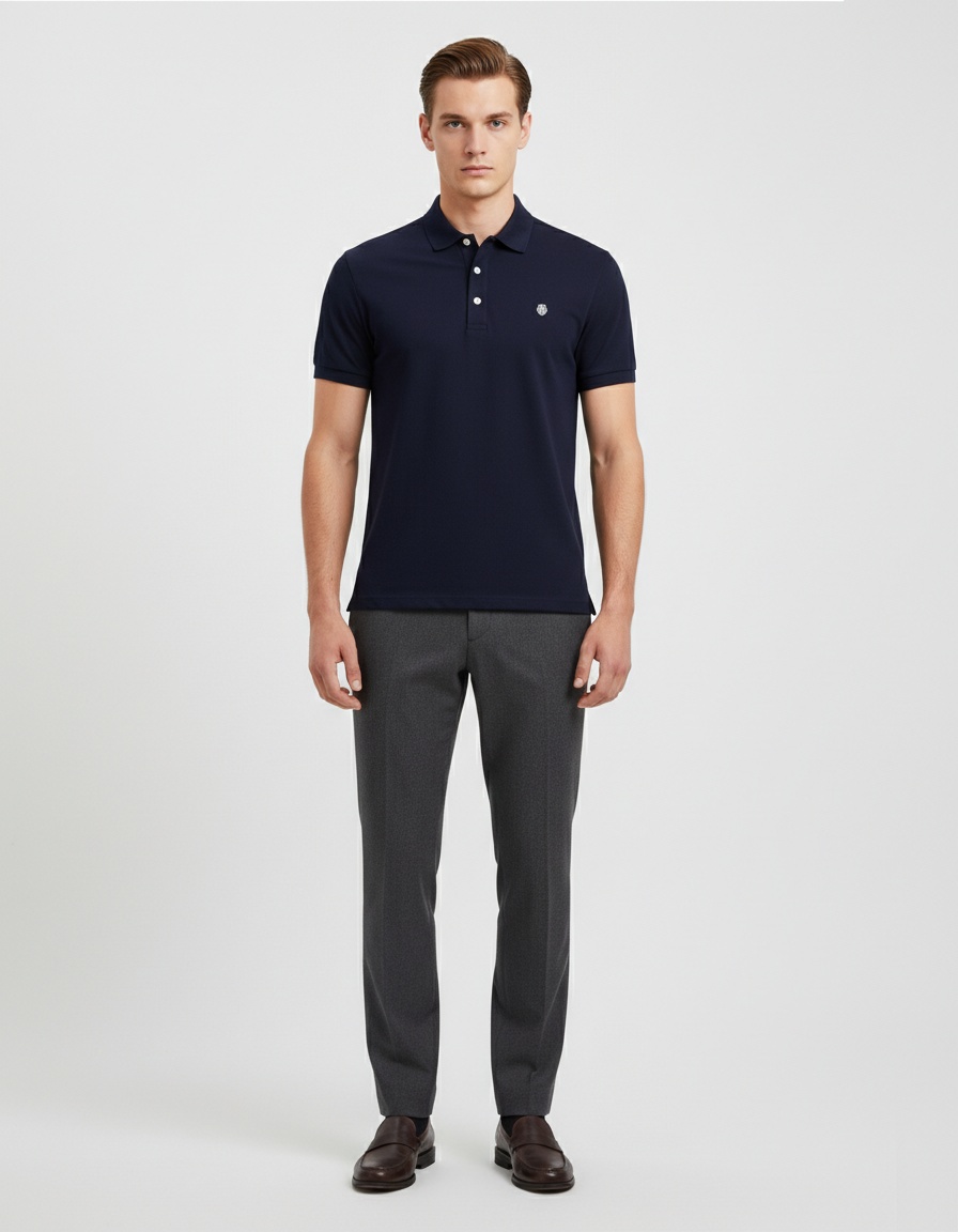 Short-Sleeve Men's Polo Shirt with Casual Embroidery and Breathable Lapel Design