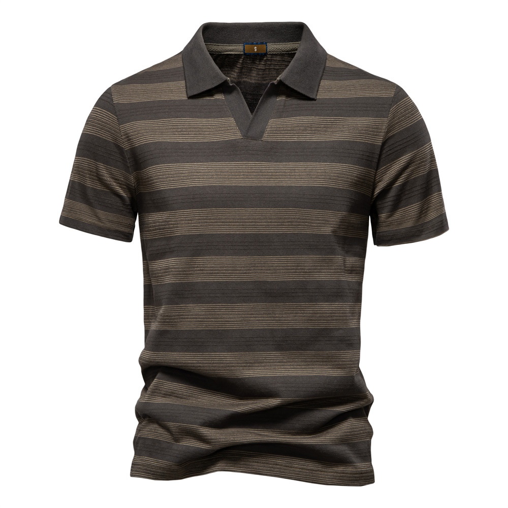 Striped Short-Sleeve Men's Polo Shirt for Spring and Summer Casual Wear