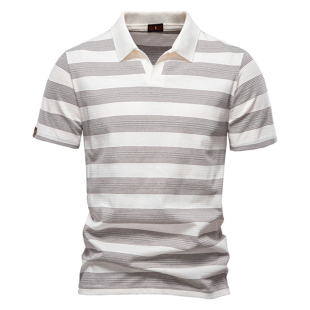 Striped Short-Sleeve Men's Polo Shirt for Spring and Summer Casual Wear