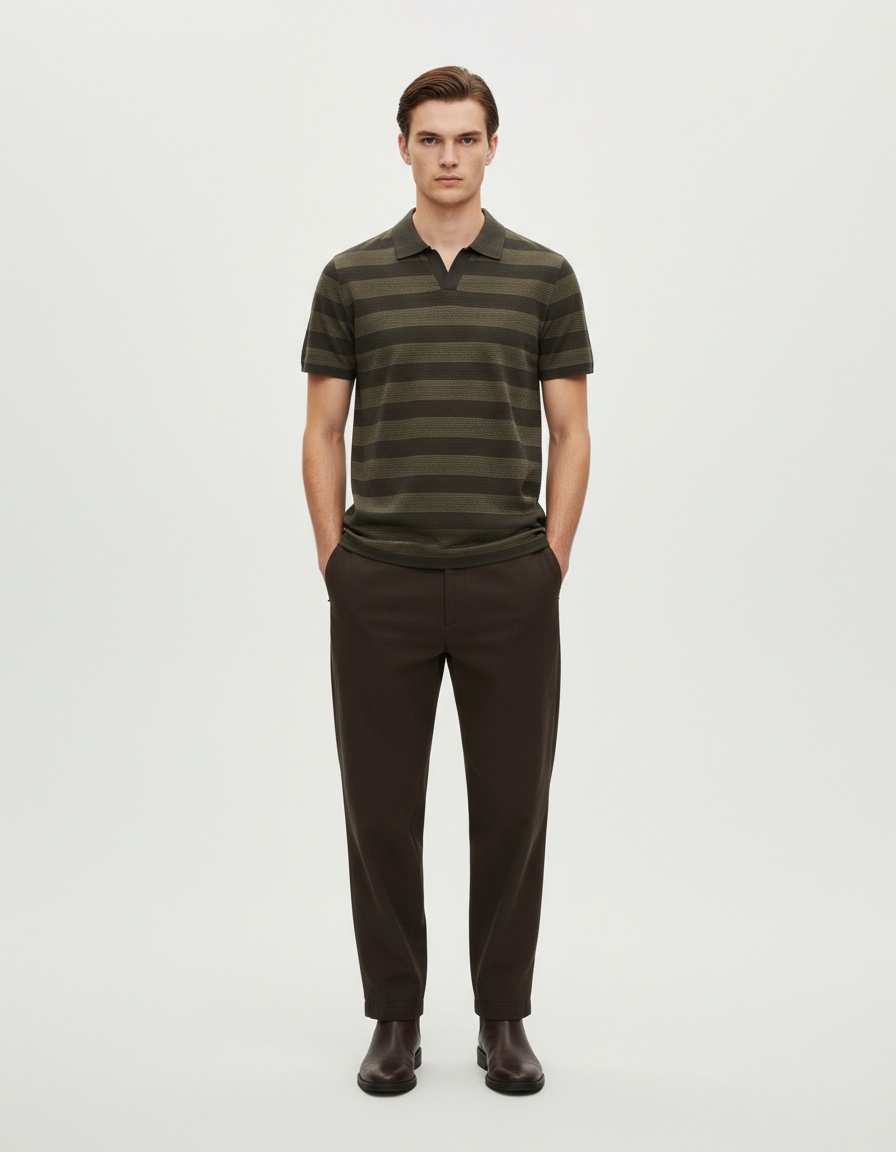 Striped Short-Sleeve Men's Polo Shirt for Spring and Summer Casual Wear