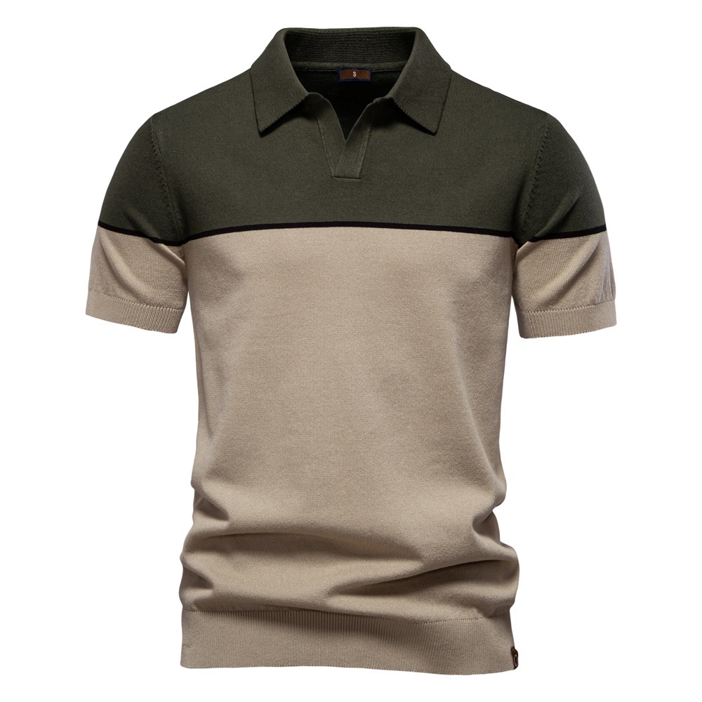 Summer Casual Color Block Knitted Short-Sleeve Men's Polo Shirt
