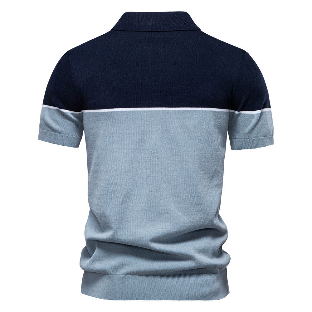 Summer Casual Color Block Knitted Short-Sleeve Men's Polo Shirt