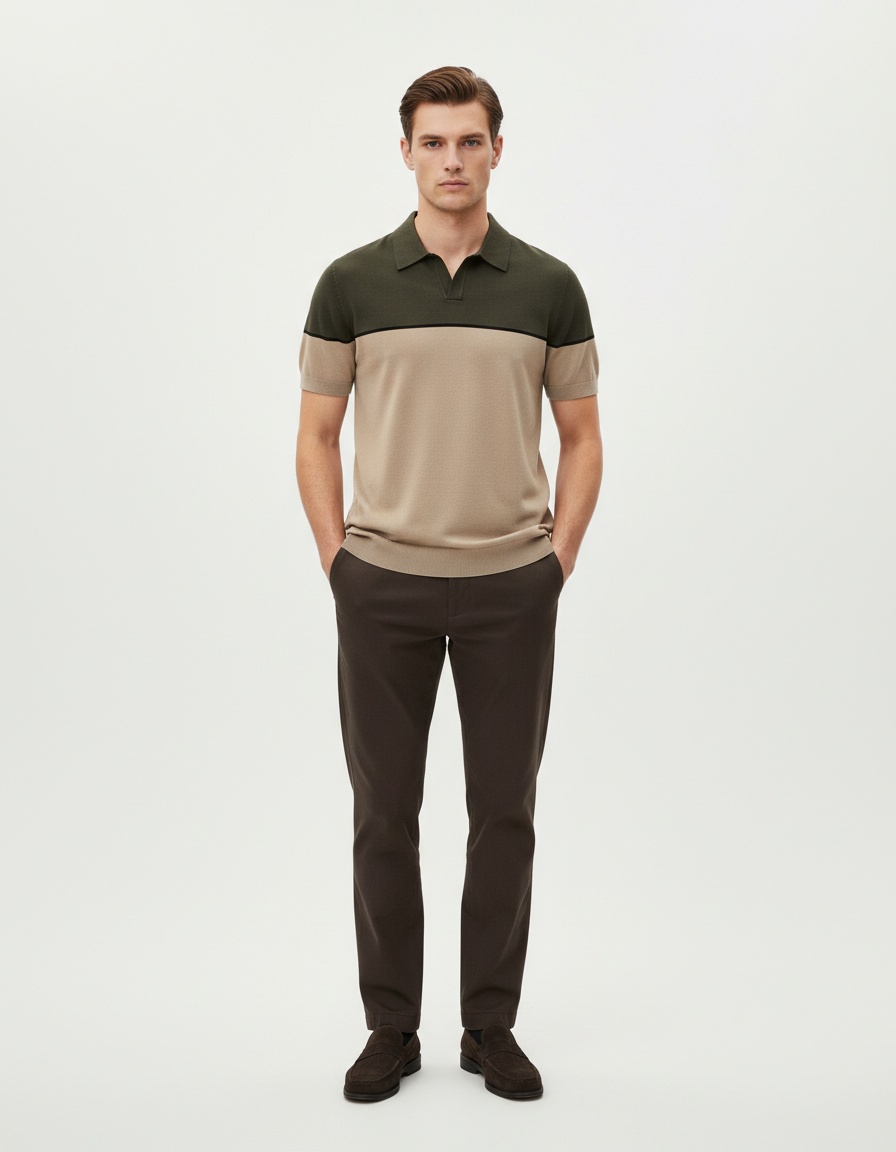 Summer Casual Color Block Knitted Short-Sleeve Men's Polo Shirt