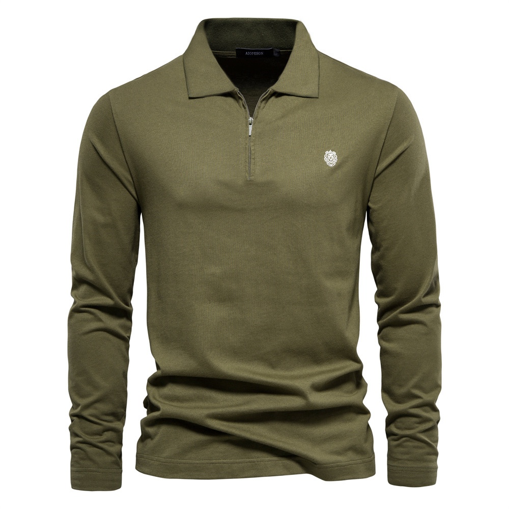 Slim Fit Zip-Up Men's Polo Shirt with Embroidered Detail