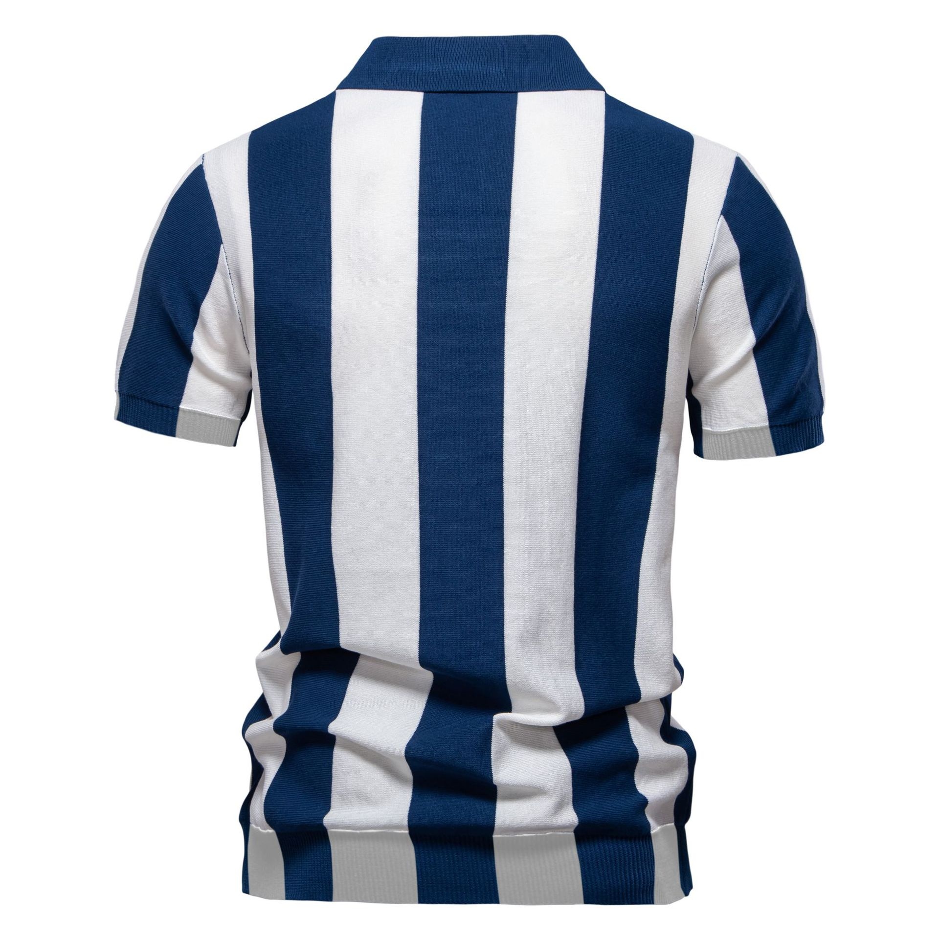 Striped Knitted Short-Sleeve Men's Polo Shirt for Summer Casual Wear