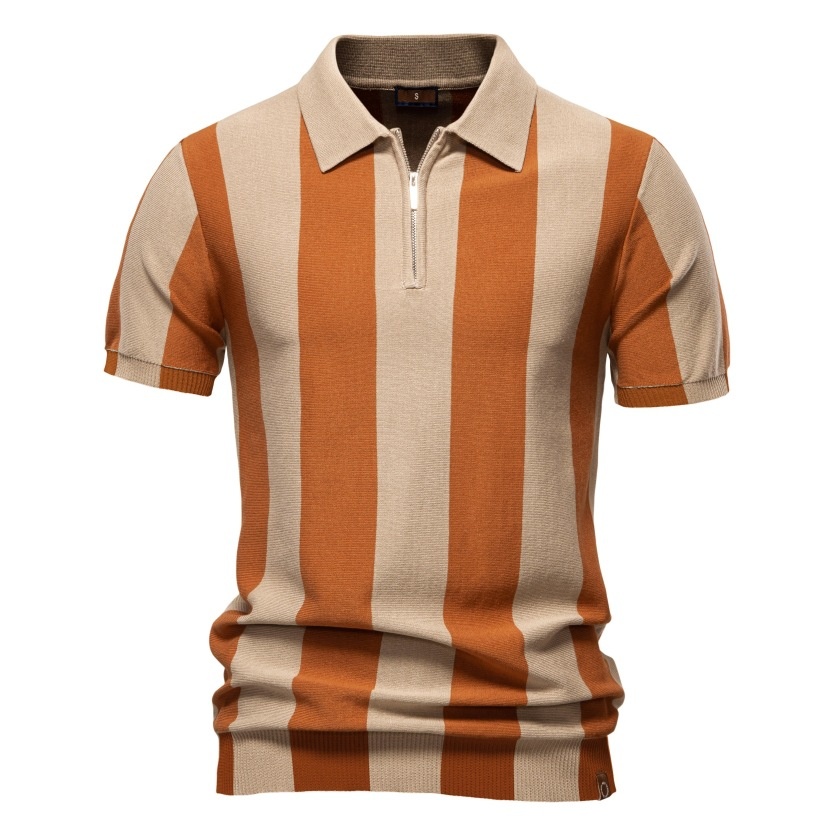 Striped Knitted Short-Sleeve Men's Polo Shirt for Summer Casual Wear