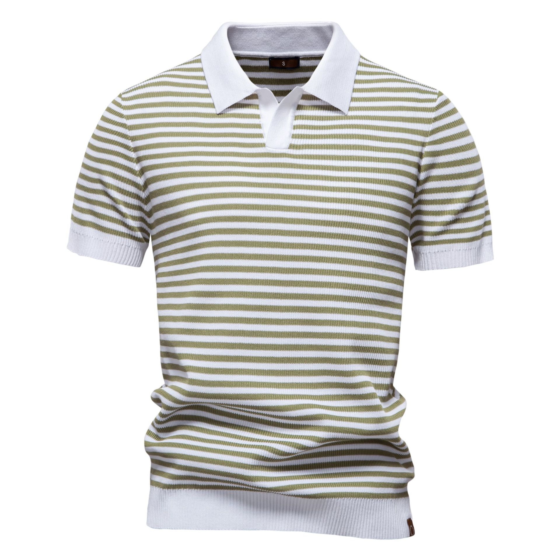 Striped Knitted Short-Sleeve Men's Polo Shirt for Summer Casual Wear