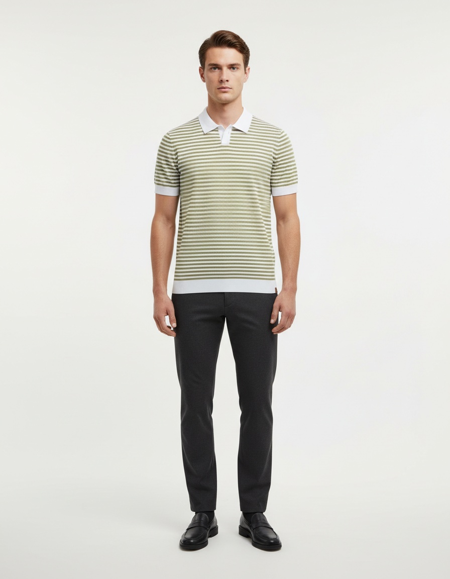 Striped Knitted Short-Sleeve Men's Polo Shirt for Summer Casual Wear