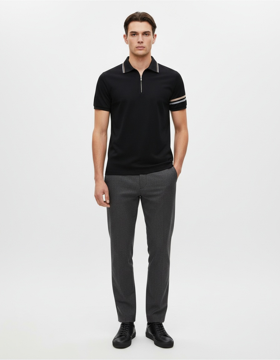 Breathable Business Casual Zipper Lapel Men's Polo Shirt