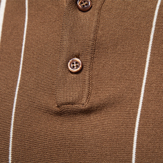 Men's Striped Short-Sleeve Knitted Polo Shirt