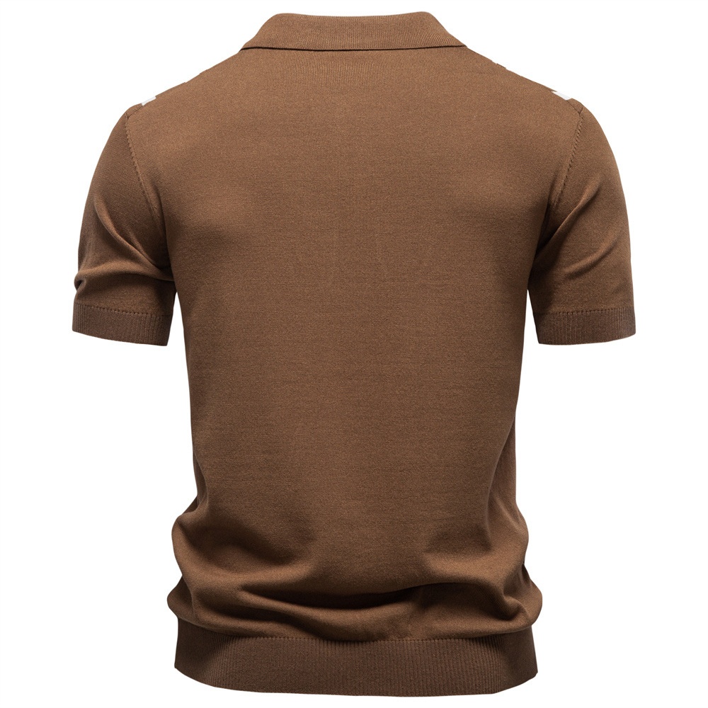 Men's Striped Short-Sleeve Knitted Polo Shirt