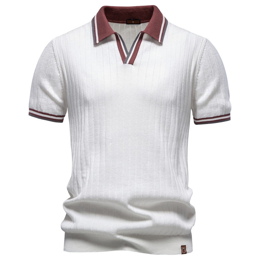 Men's Color Block Business Casual Knitted Short Sleeve Polo Shirt