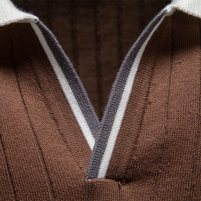 Men's Color Block Business Casual Knitted Short Sleeve Polo Shirt