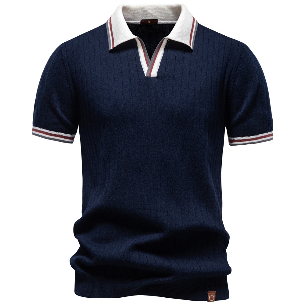 Men's Color Block Business Casual Knitted Short Sleeve Polo Shirt