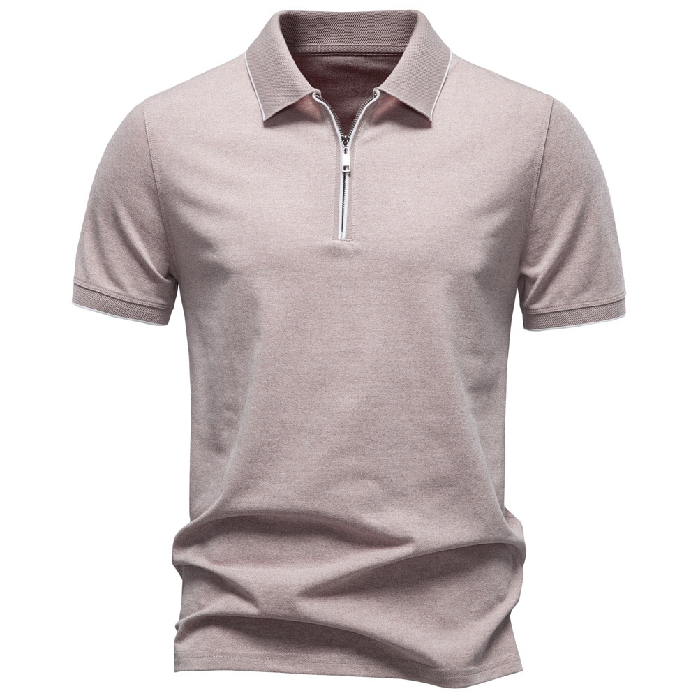 Quarter-Zip Business Casual Men's Polo Shirt with Breathable Short Sleeves