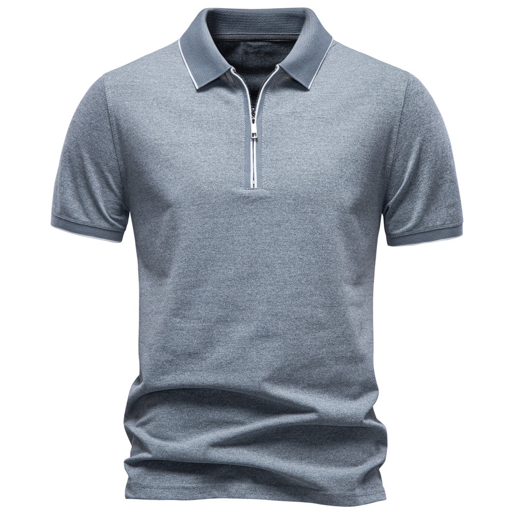 Quarter-Zip Business Casual Men's Polo Shirt with Breathable Short Sleeves