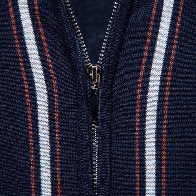Striped Knitted Short-Sleeve Polo Shirt with Zipper for Men