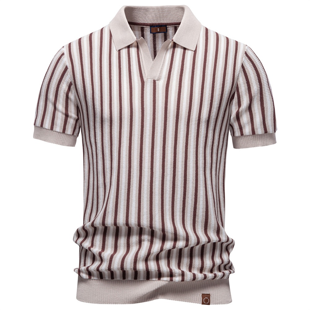 Striped Knit Short-Sleeve Men's Polo Shirt for Summer Business Casual Wear