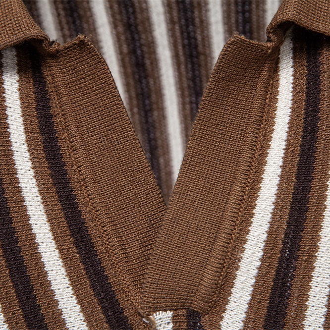 Striped Knit Short-Sleeve Men's Polo Shirt for Summer Business Casual Wear